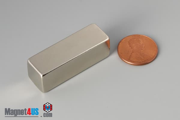 1 1/2" x 1/2" x 1/2" N45 Neodymium Block Magnet