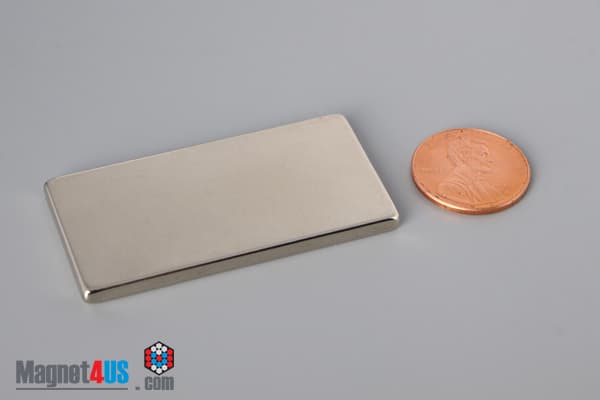 2" x 1" x 1/8" N40 Neodymium Block Magnet